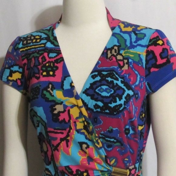 Ladies ELLEN TRACY Bold Color Faux Wrap Dress 8 - Picture 3 of 7